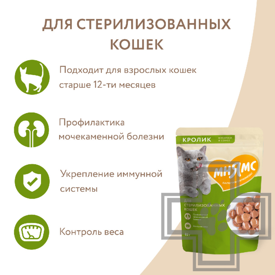 Мнямс На каждый день Пресервы для стерилизованных кошек, с кроликом в соусе