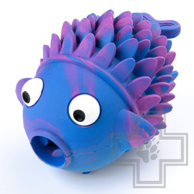 Mr.Kranch Игрушка резиновая "Рыба-ерш" не ароматизированная для собак, разноцветная