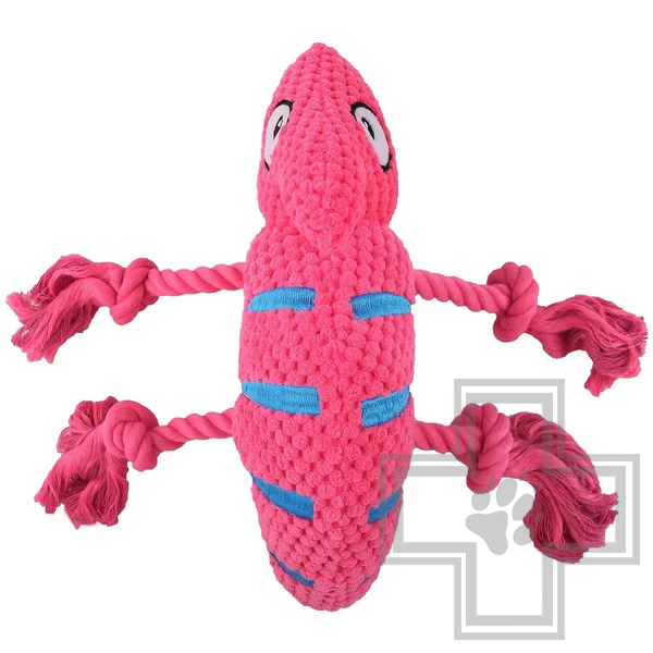Mr.Kranch Игрушка плюшевая "Хамелеон" с канатиками и пищалкой для собак, розовая