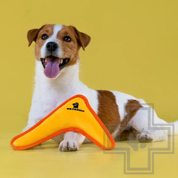 Mr.Kranch Игрушка "Бумеранг" с пищалкой для собак, желтая Mr.Kranch Игрушка "Бумеранг" с пищалкой для собак, желтая