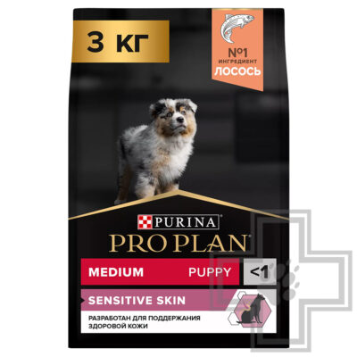 Pro Plan Sensitive Skin Medium Puppy Корм для щенков средних пород с чувствительной кожей, с лососем