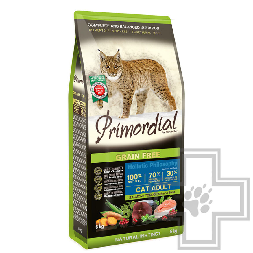 Primordial Grain Free Adult All Breed Корм для взрослых кошек, с лососем и тунцом