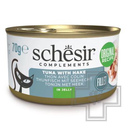 Schesir Complements Консервы для взрослых кошек, с тунцом и хеком в желе