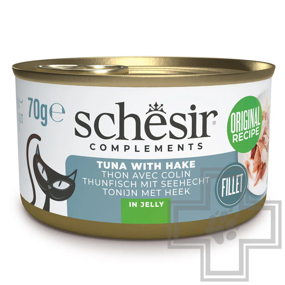 Schesir Complements Консервы для взрослых кошек, с тунцом и хеком в желе