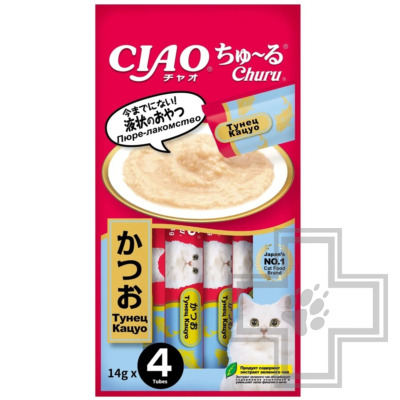 INABA CIAO Churu Лакомство-пюре для кошек, с тунцом Кацуо
