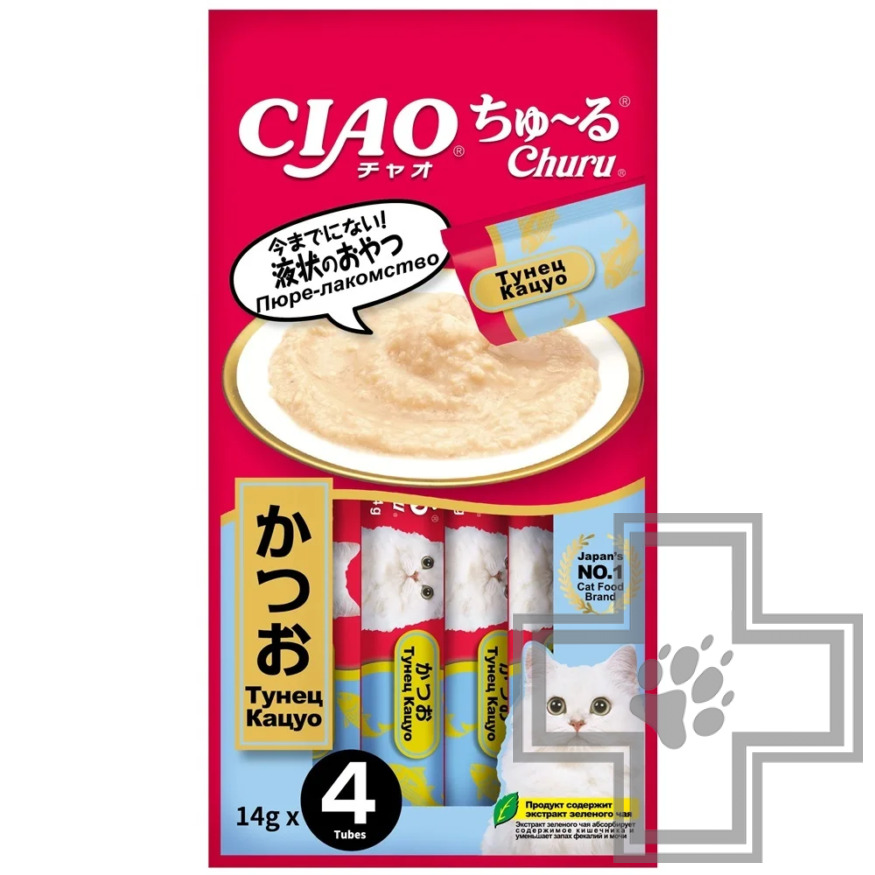 INABA CIAO Churu Лакомство-пюре для кошек, с тунцом Кацуо