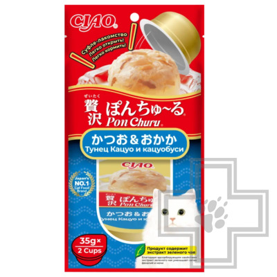 INABA CIAO Pon Churu Лакомство для кошек, с тунцом Кацуо и кацуобуси
