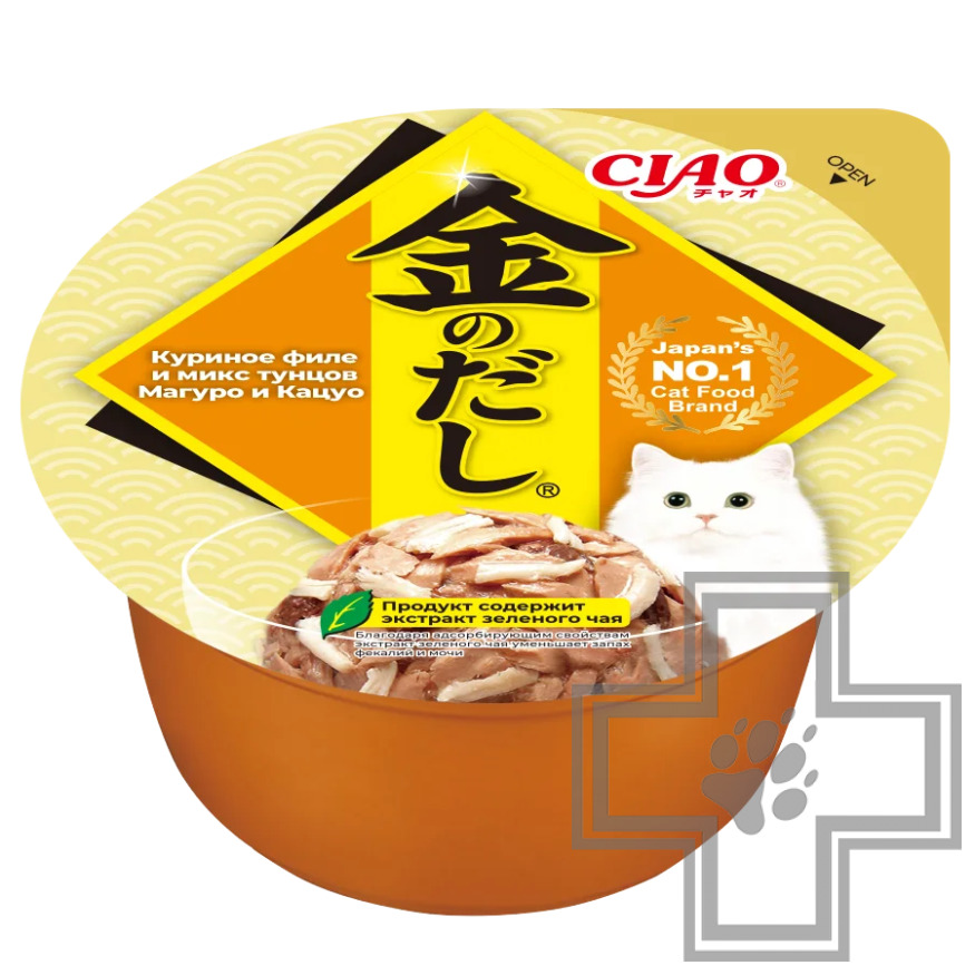 INABA CIAO Kinnodashi Консервы для кошек, с куриным филе и тунцом Кацуо и Мацуо