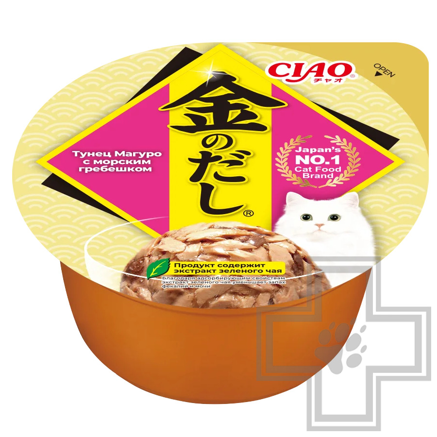 INABA CIAO Kinnodashi Консервы для кошек, с тунцом Магуро и морским гребешком