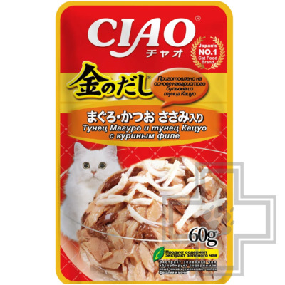 INABA CIAO Kinnodashi Пресервы для кошек, с тунцом Магуро, Кацуо и куриным филе
