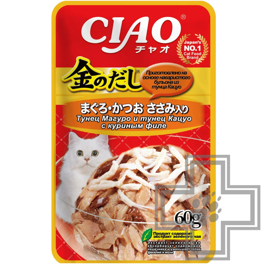 INABA CIAO Kinnodashi Пресервы для кошек, с тунцом Магуро, Кацуо и куриным филе