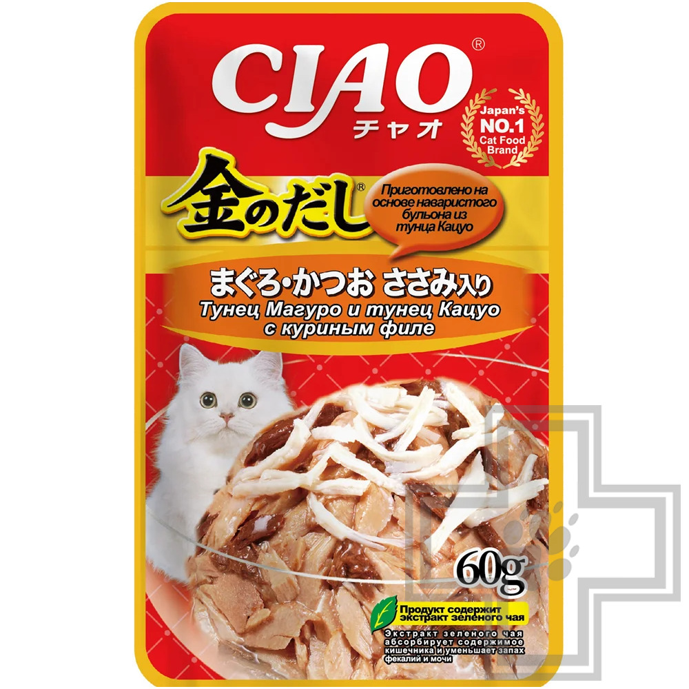 INABA CIAO Kinnodashi Пресервы для кошек, с тунцом Магуро, Кацуо и куриным филе