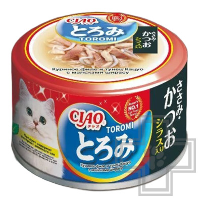 INABA CIAO Toromi Консервы для кошек, с куриным филе, тунцом Кацуо и ширасу