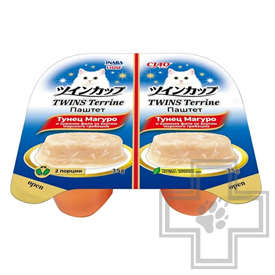 INABA CIAO TWINS Terrine Пресервы для кошек, с тунцом, куриным филе и морским гребешком