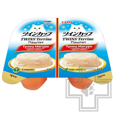 INABA CIAO TWINS Terrine Пресервы для кошек, с тунцом, куриным филе и ширасу
