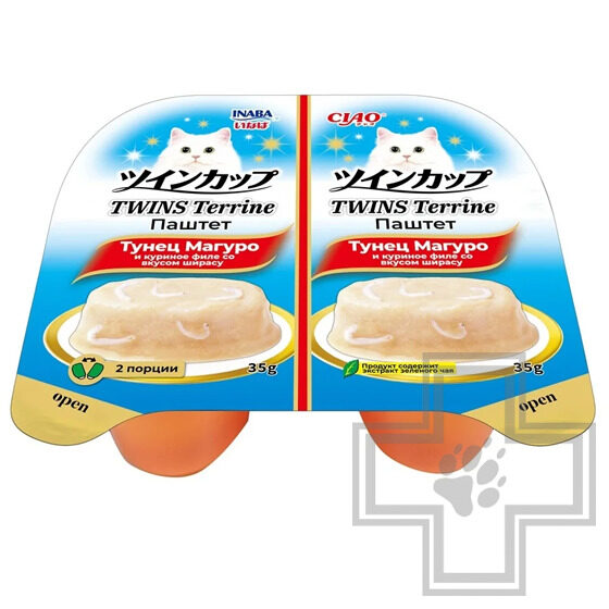 INABA CIAO TWINS Terrine Пресервы для кошек, с тунцом, куриным филе и ширасу