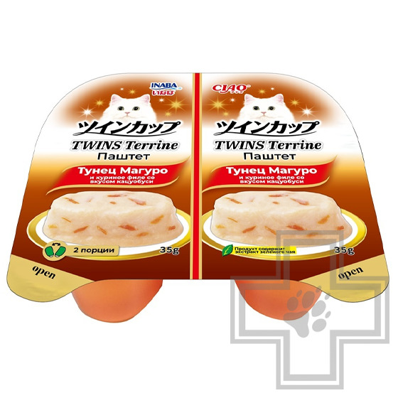 INABA CIAO TWINS Terrine Пресервы для кошек, с тунцом, куриным филе и кацуобуси