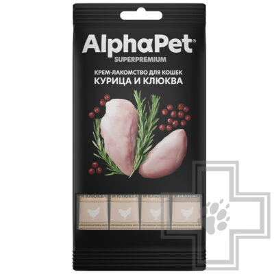 AlphaPet Superpremium Крем-лакомство для кошек, с курицей и клюквой