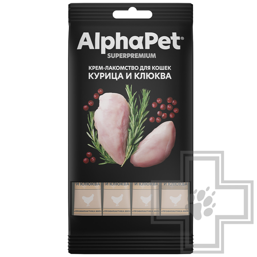 AlphaPet Superpremium Крем-лакомство для кошек, с курицей и клюквой
