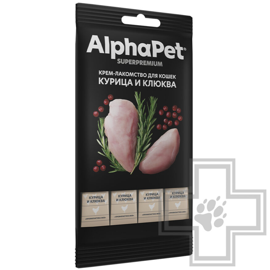 AlphaPet Superpremium Крем-лакомство для кошек, с курицей и клюквой