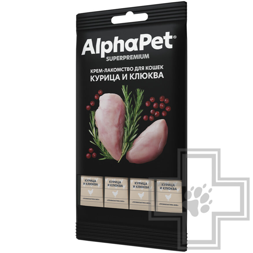 AlphaPet Superpremium Крем-лакомство для кошек, с курицей и клюквой