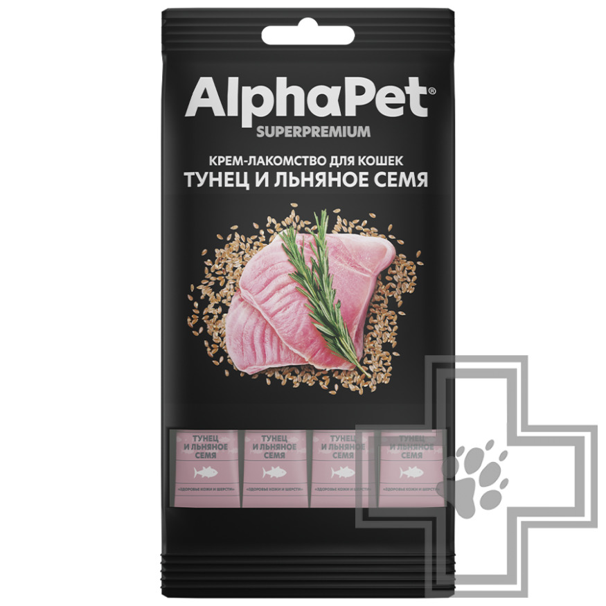 AlphaPet Superpremium Крем-лакомство для кошек, с тунцом и семенами льна