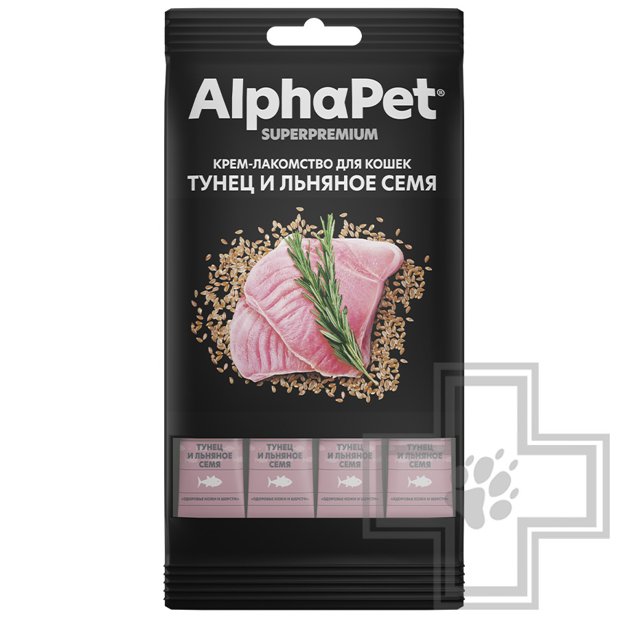 AlphaPet Superpremium Крем-лакомство для кошек, с тунцом и семенами льна