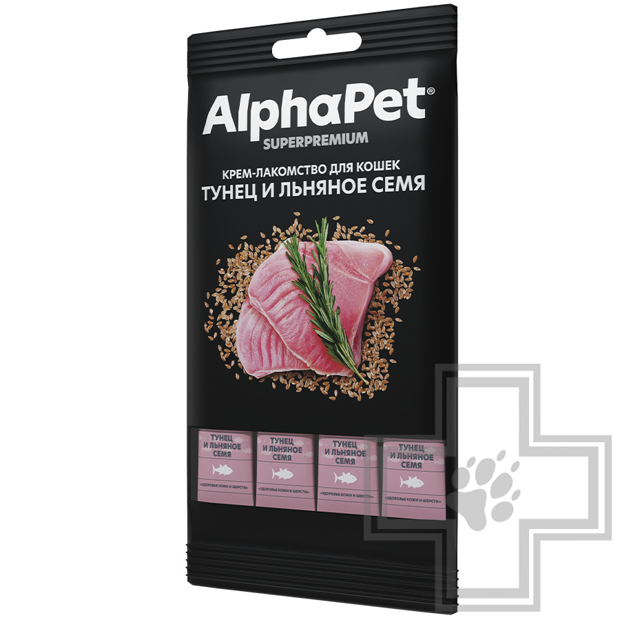 AlphaPet Superpremium Крем-лакомство для кошек, с тунцом и семенами льна