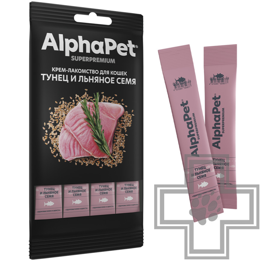 AlphaPet Superpremium Крем-лакомство для кошек, с тунцом и семенами льна
