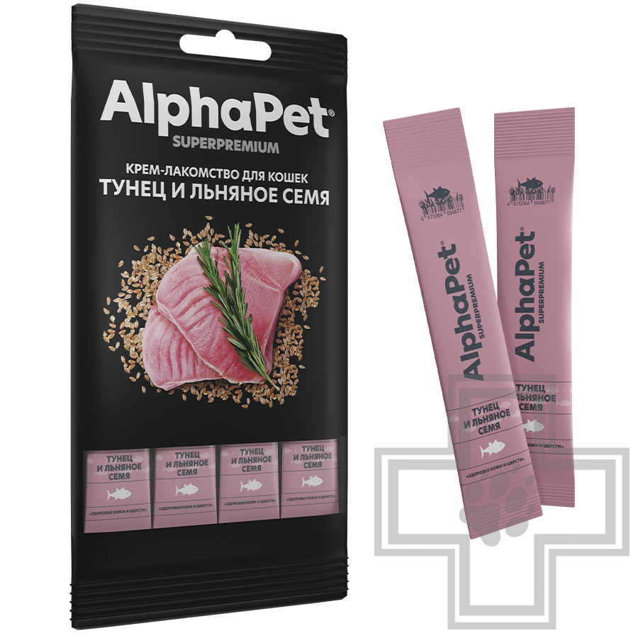 AlphaPet Superpremium Крем-лакомство для кошек, с тунцом и семенами льна
