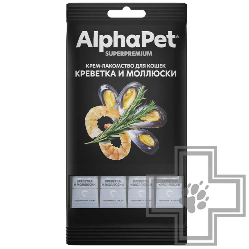 AlphaPet Superpremium Крем-лакомство для кошек, с креветкой и моллюсками