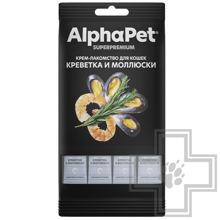 AlphaPet Superpremium Крем-лакомство для кошек, с креветкой и моллюсками