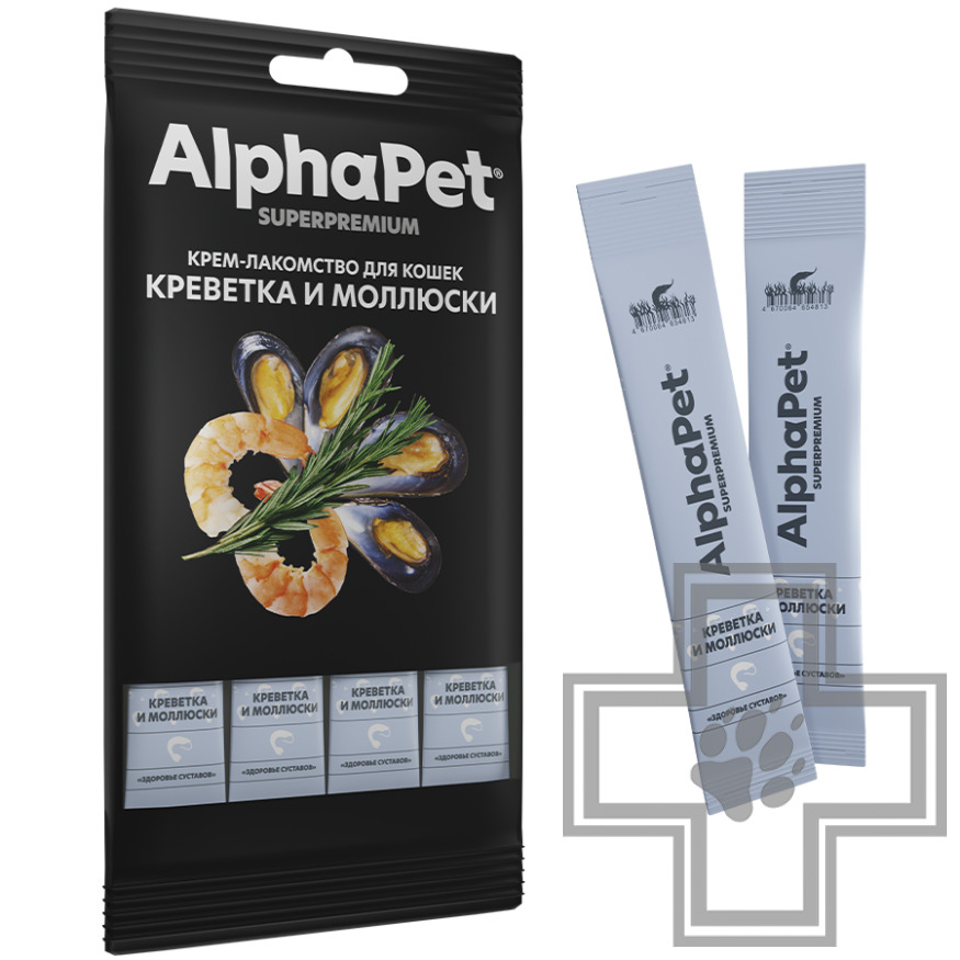 AlphaPet Superpremium Крем-лакомство для кошек, с креветкой и моллюсками