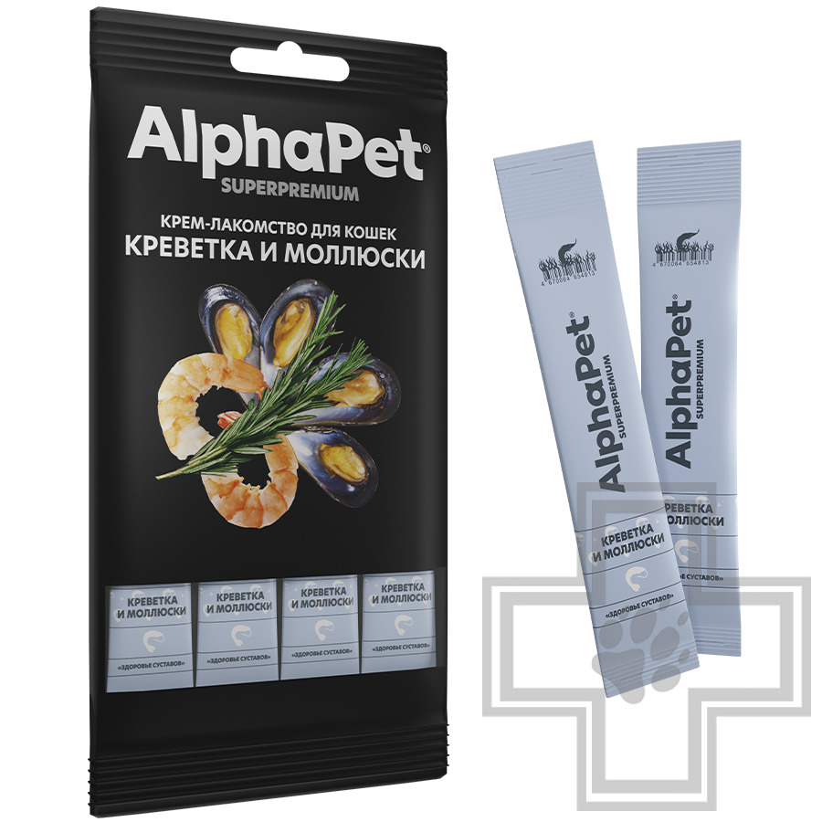 AlphaPet Superpremium Крем-лакомство для кошек, с креветкой и моллюсками