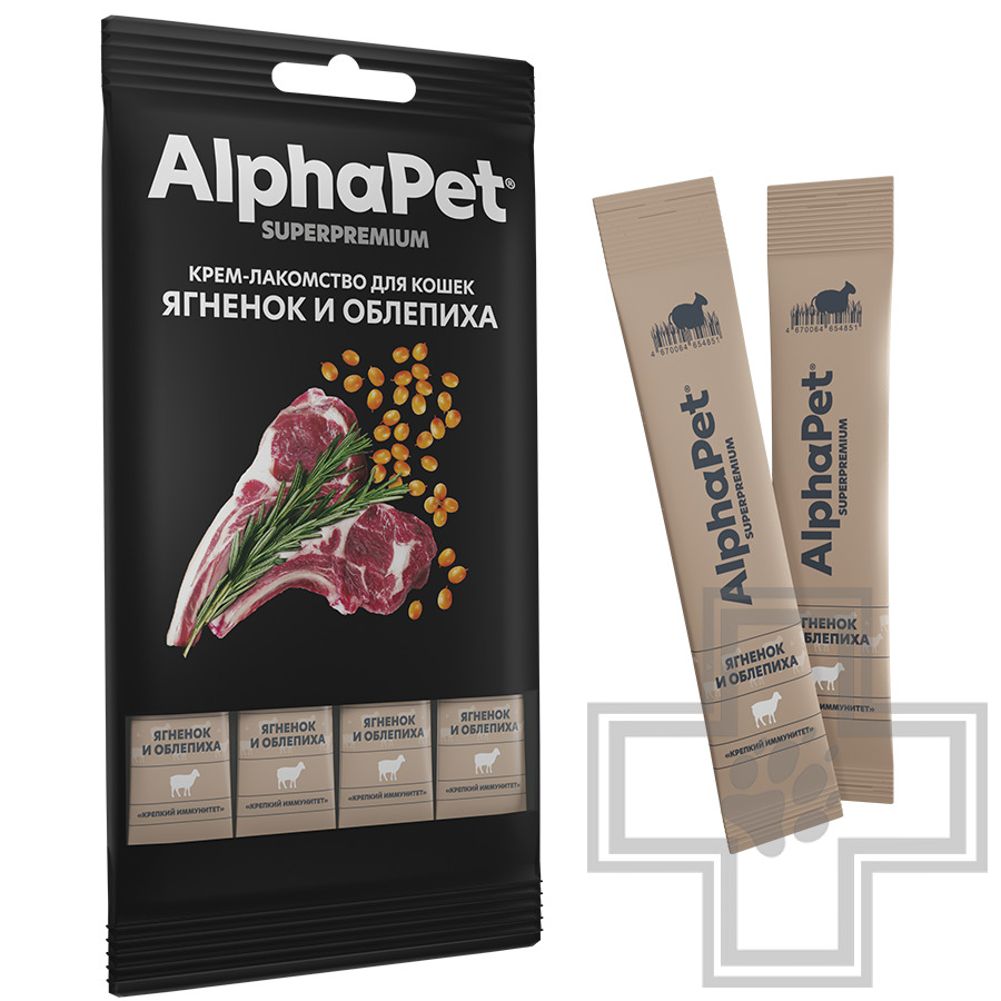 AlphaPet Superpremium Крем-лакомство для кошек, с ягненком и облепихой