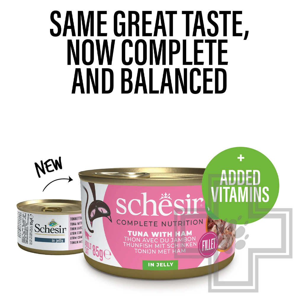 Schesir Complete Nutrition Консервы для кошек, с тунцом и ветчиной в желе