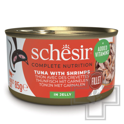 Schesir Complements Консервы для взрослых кошек, с тунцом и креветками в желе