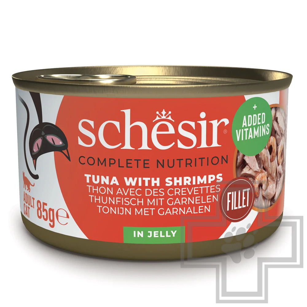 Schesir Complements Консервы для взрослых кошек, с тунцом и креветками в желе