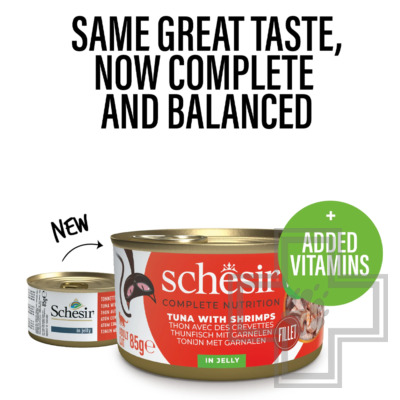 Schesir Complements Консервы для взрослых кошек, с тунцом и креветками в желе