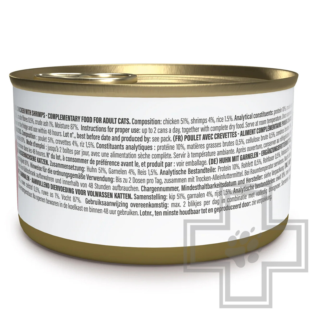 Schesir Complements Консервы для взрослых кошек, с курицей и креветками в бульоне