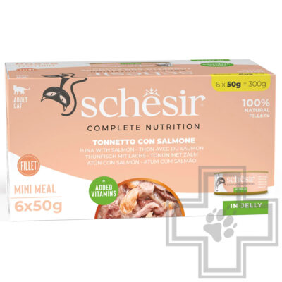 Schesir Complete Nutrition Консервы для кошек, с тунцом и лососем в желе (мультиупаковка)