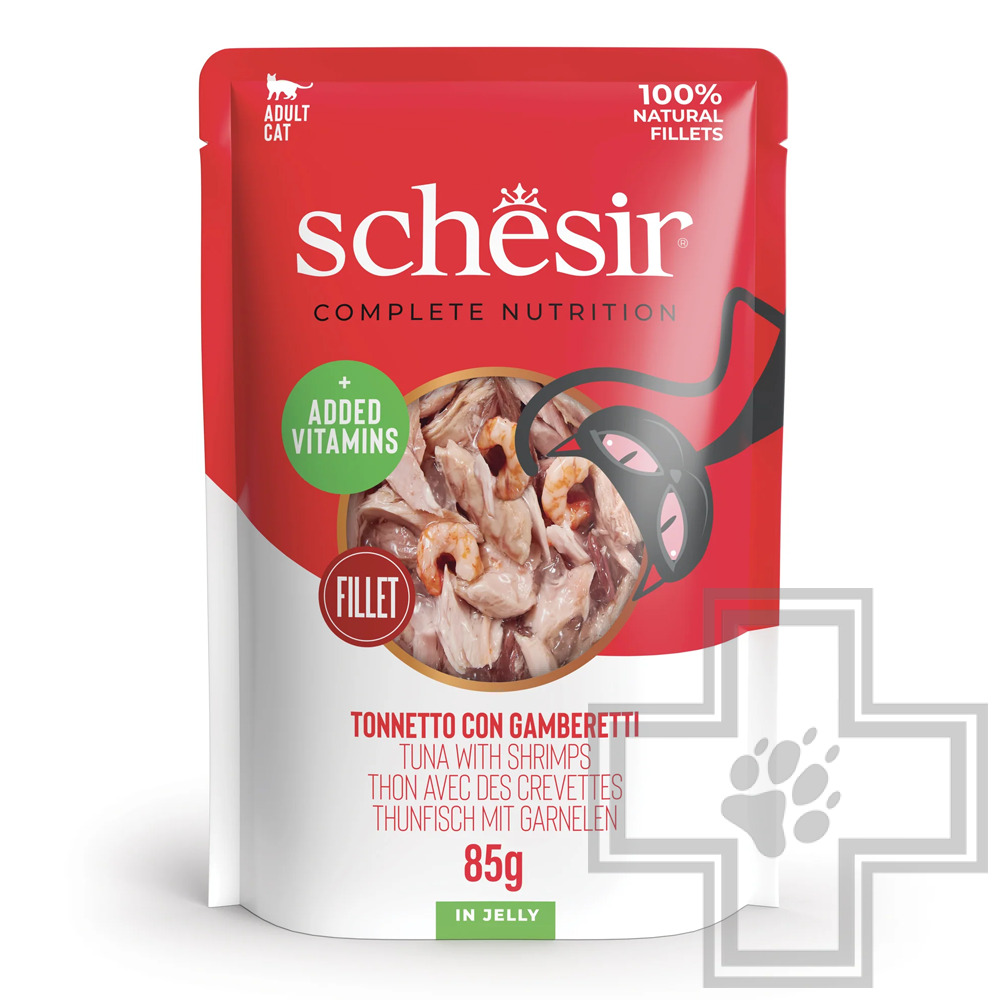 Schesir Complete Nutrition Пресервы для кошек, с тунцом и креветками в желе