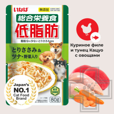 INABA Teishibo Пресервы для собак, с куриным филе, тунцом Кацуо и овощами