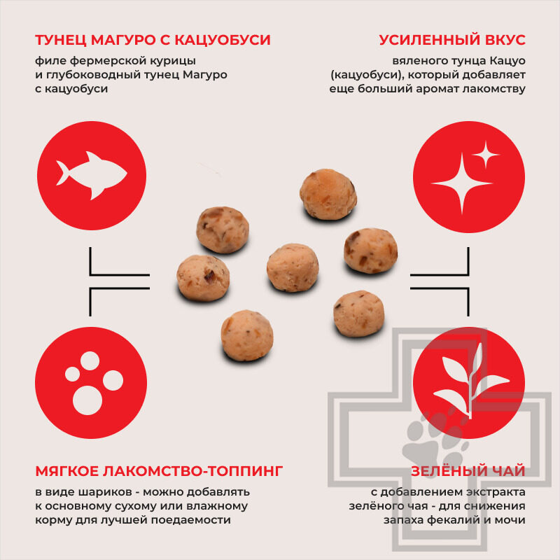 INABA CIAO Churu Ball Лакомство-топпинг для кошек, с тунцом Магуро и кацуобуси