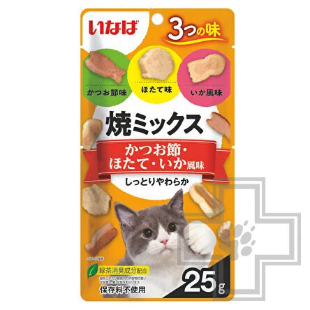 INABA YAKI MIKSU Лакомство для кошек, со вкусом кацуобуси, гребешка и кальмара