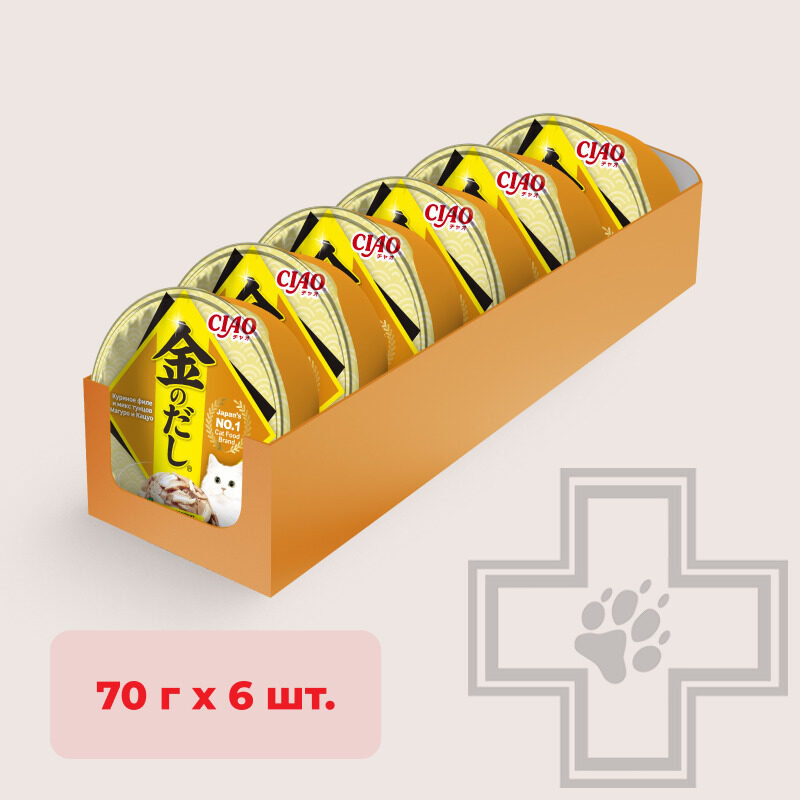 INABA CIAO Kinnodashi Консервы для кошек, с куриным филе и тунцом Кацуо и Мацуо