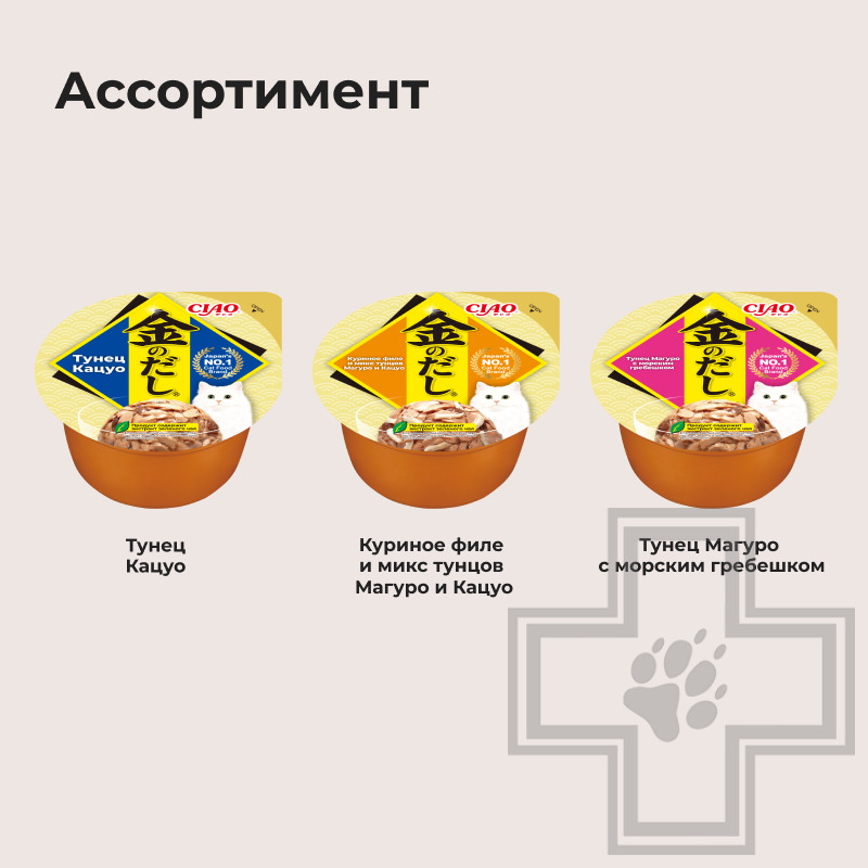 INABA CIAO Kinnodashi Консервы для кошек, с тунцом Магуро и морским гребешком