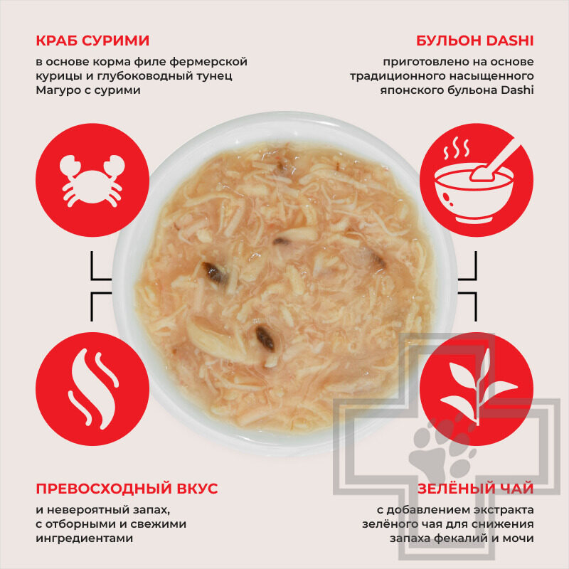 INABA CIAO Toromi Консервы для кошек, с куриным филе, тунцом Магуро и сурими