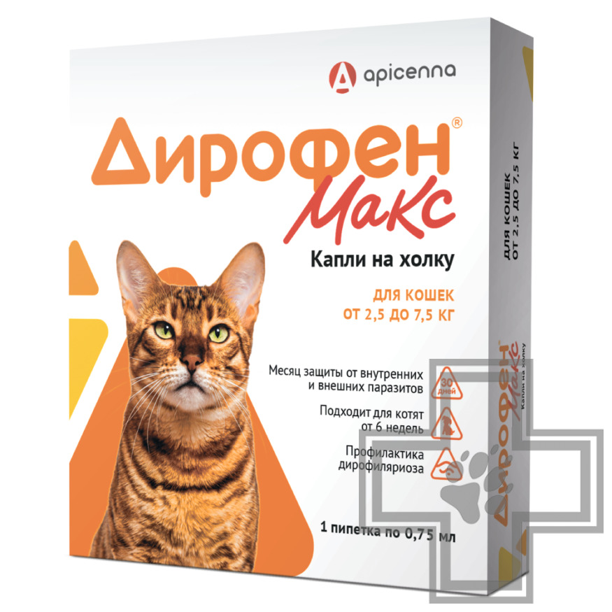 Дирофен Макс Капли на холку для кошек от внешних и внутренних паразитов