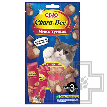 INABA Churu Bee Запеченные трубочки для кошек, с тунцом Кацуо и Магуро